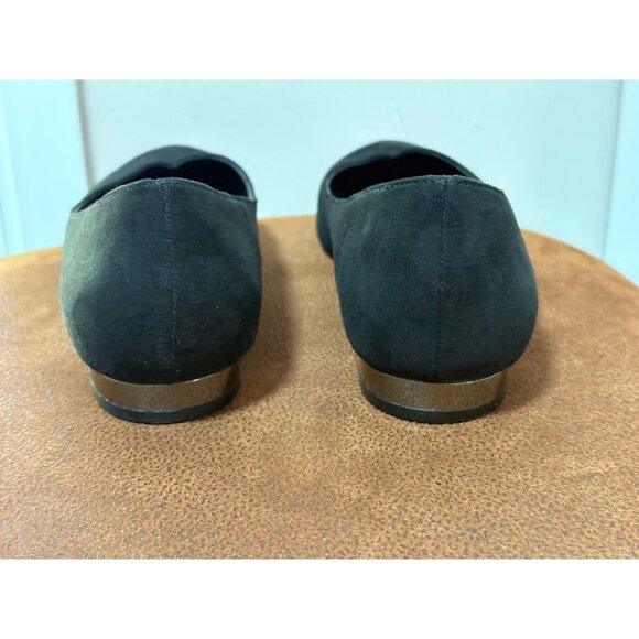 COACH and FOUR Ballet Flats Metallic Sliver Heel Pointed Toe Black Size 6 SlipOn - Picture 7 of 11